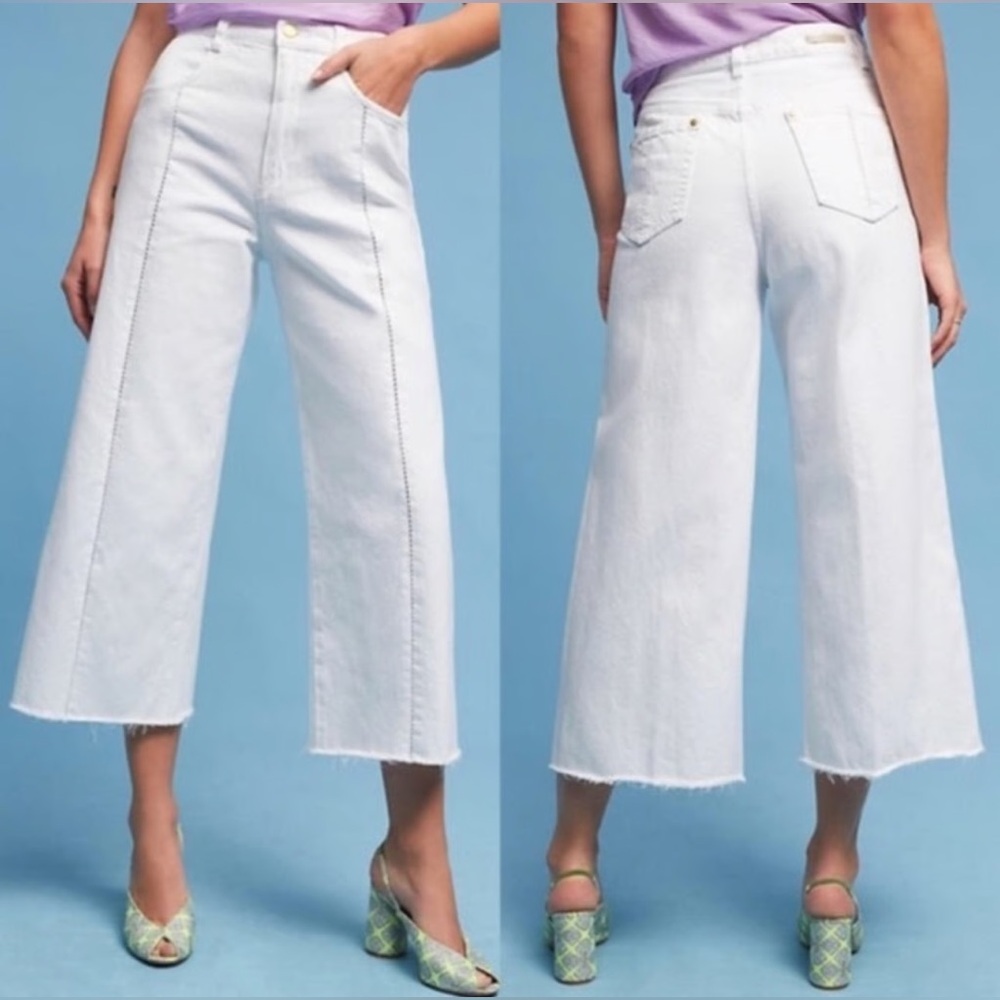 Anthropologie White Wide-Leg Cropped Jeans
